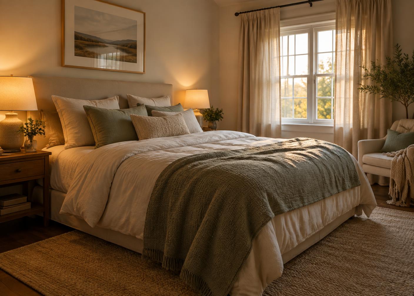 A calm, comfortable bedroom in a family home