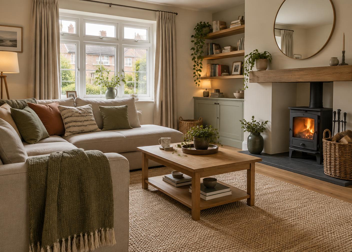 A warm, welcoming living room in a family home