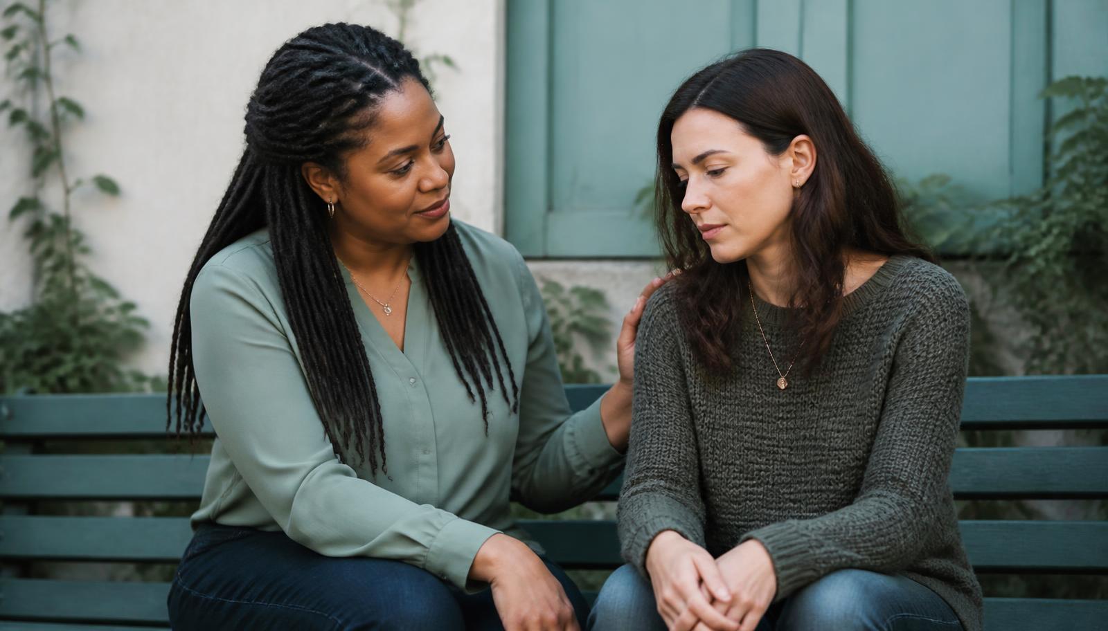 One woman offering calm support to another